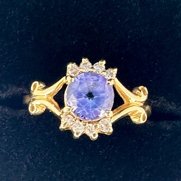 Vintage 14K Gold Ring Size 4.5 Blue Gemstone Diamond Accents 2.37g total Estate - Picture 3 of 16